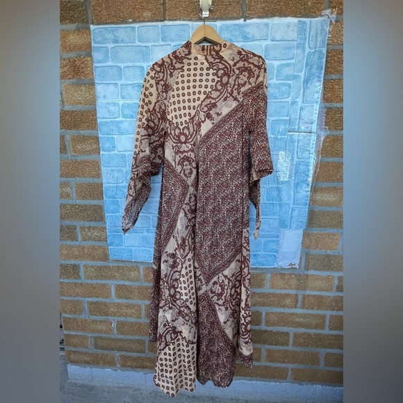 BLUE BOHEME Audrey Printed Maxi kaftan  Dress Butterfly Sleeves  brown large - Picture 10 of 14